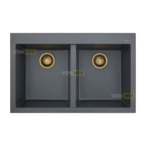 سینک ظرفشویی گرانیتی دو لگنه ون هر کد 335V توکار ابعاد 115×50 (طراحی مدرن)