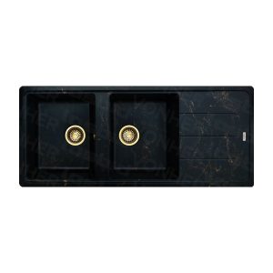 سینک ظرفشویی گرانیتی لسبید کد 505L دو لگنه طرح رگه‌دار | توکار | آبچکان دو جهته