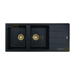 سینک گرانیتی ون هر کد 104V رنگ مشکی دو لگنه توکار 115×50