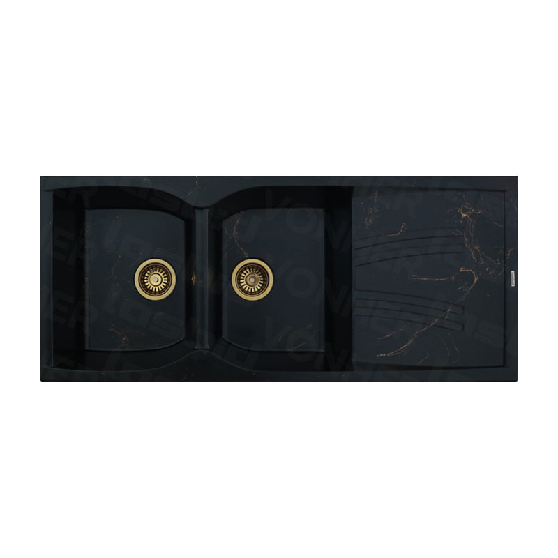 سینک گرانیتی لسبید کد 501L طرح رگه‌دار مشکی با آبچکان